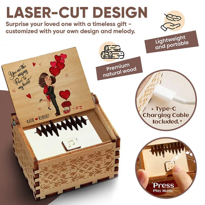 Personalized Wooden Music Box with Kissing Couple & Hearts Romantic Unique Gift for Him or Her