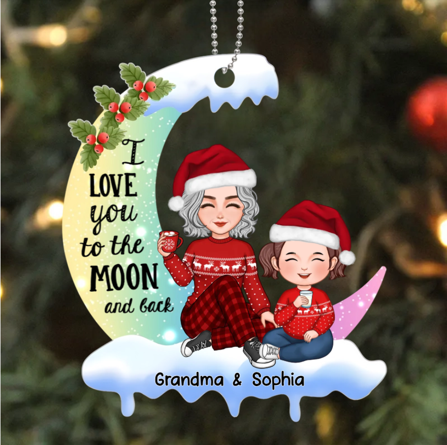 Personalized "I Love You to the Moon and Back" Personalized Ornament, Plaque, Keychain, Sign – Custom Gift for Grandma and Grandkid