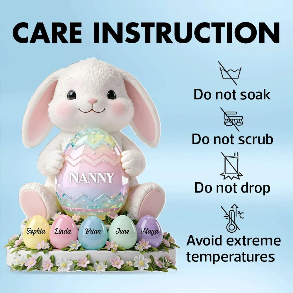 Custom Easter Bunny Shaped Acrylic Block Plaque, Pastel Egg Design for a Love-Filled Keepsake Gift for Nanny