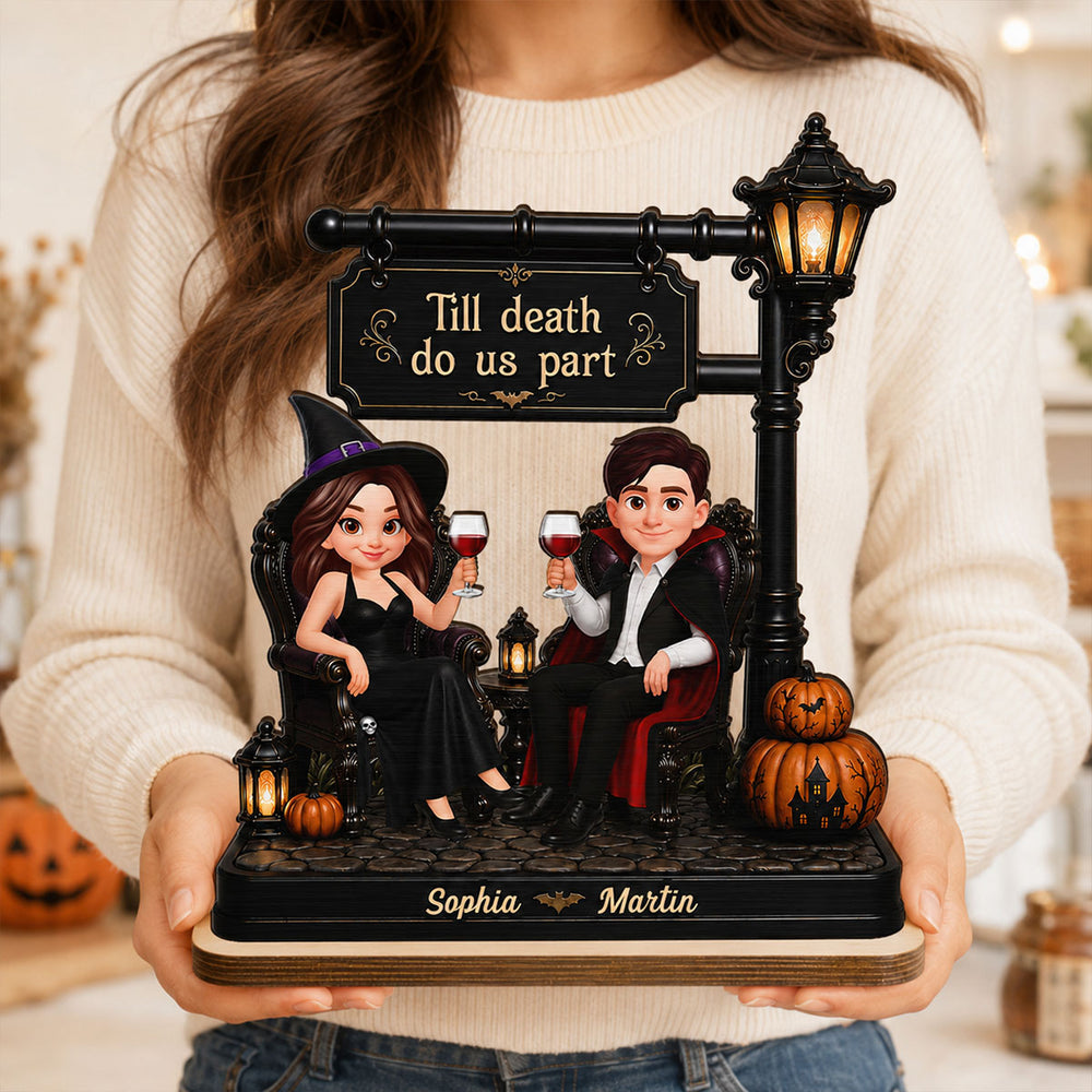 2-Layer Wooden Plaque with Till Death Do Us Part Couple Scene, Unique Gift for Spouse