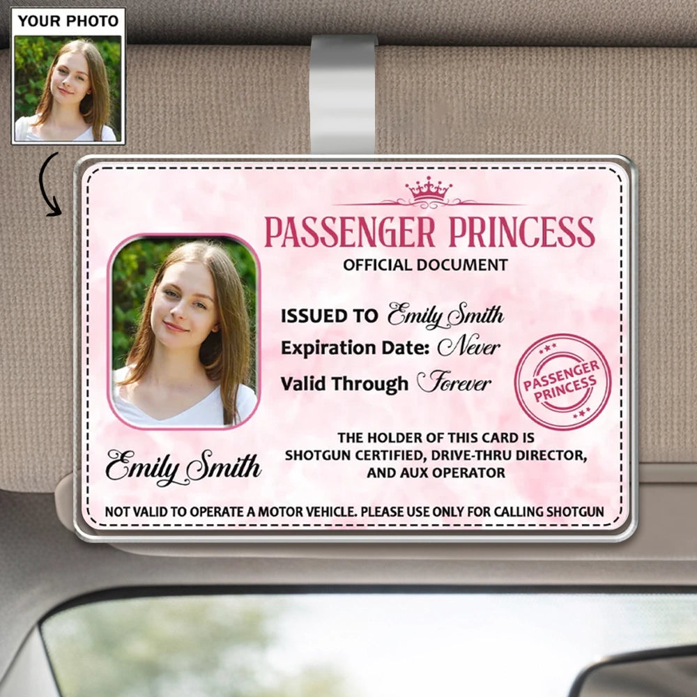 Pink Document Style Passenger Princess 2-Layer Acrylic Car Visor Clip, Creative Gift for Wife & Friend