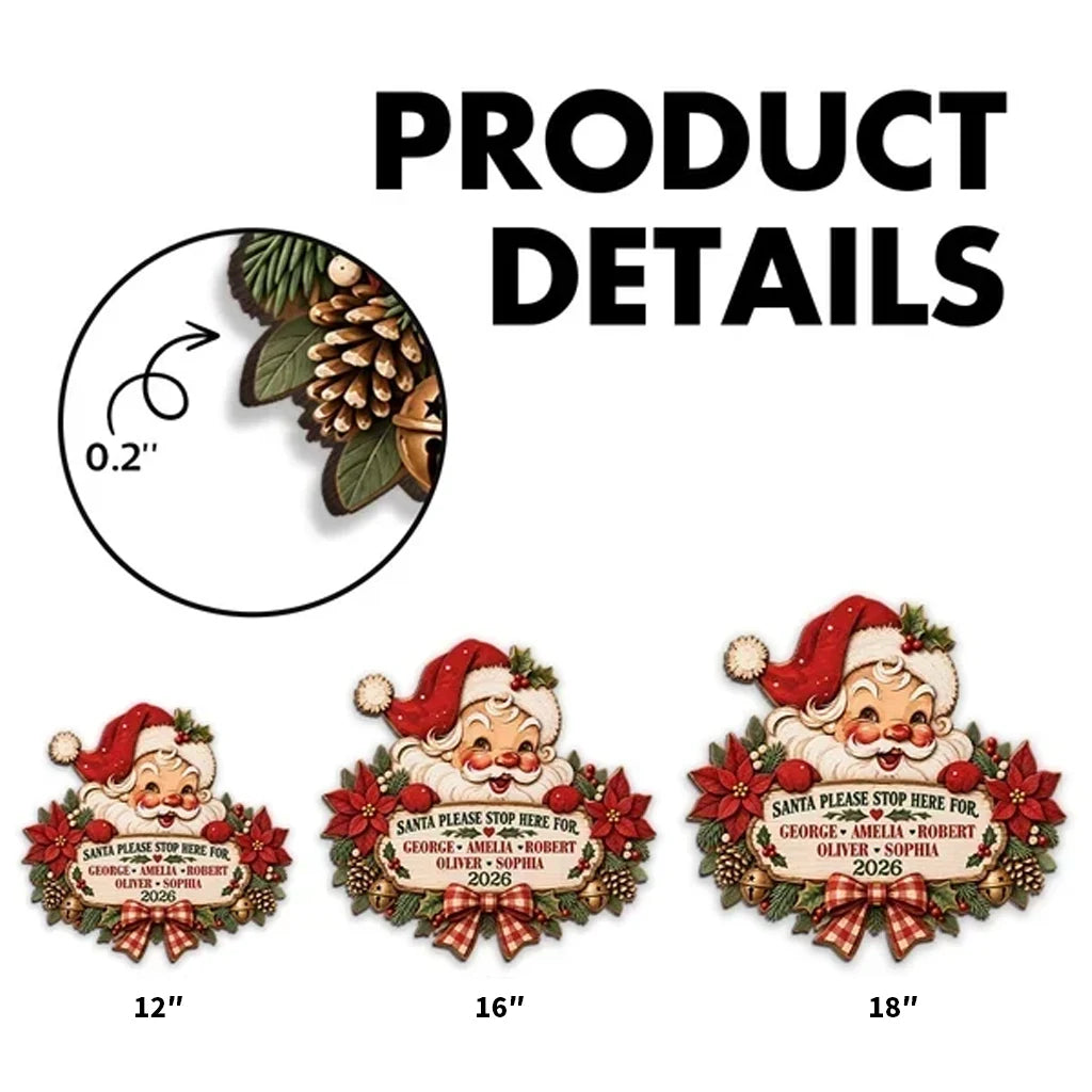 Personalized Wooden Sign with Vintage Santa Holding a Family Message, Unique Christmas Gift for Grandparents