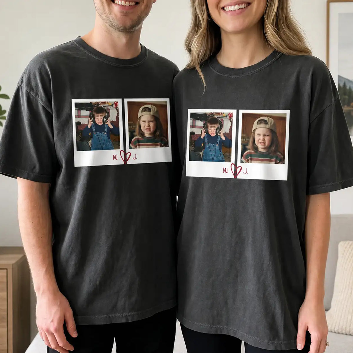 Classic Tee With Childhood Photo Print, Cozy Couple Matching Look, Unique Creative Gift For Him & Her