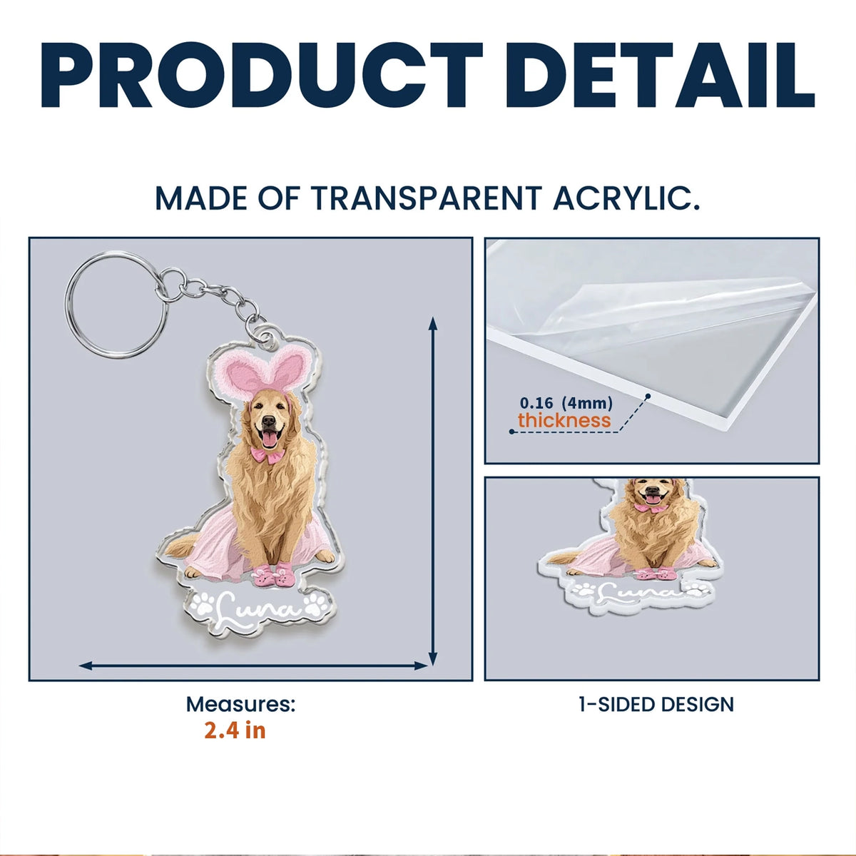 Custom Pet Portrait Acrylic Keychain, Cute Cartoon Dog Or Cat Charm Gift For Her & Pet Owners