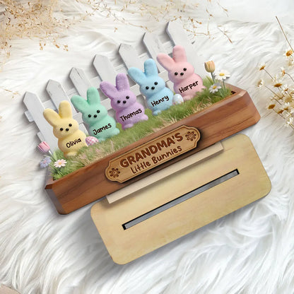 Personalized 2-Layer Wooden Plaque Grandma's Little Bunnies Pastel Bunny Shelf Decor, Unique Gift For Grandma