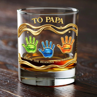 Personalized Whiskey Glass 'To Papa' From the Reasons You Drink, Handprint Design, Funny Unique Gift for Dad or Grandpa