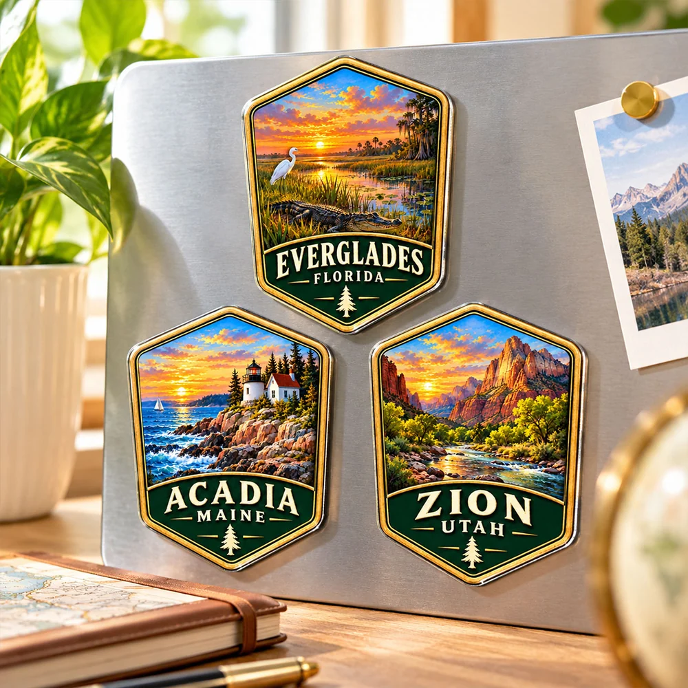 Personalized Acrylic Fridge Magnet, Colorful Wetland Sunset Keepsake, Unique Gift for National Park Travelers
