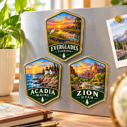 Personalized Acrylic Fridge Magnet, Colorful Wetland Sunset Keepsake, Unique Gift for National Park Travelers