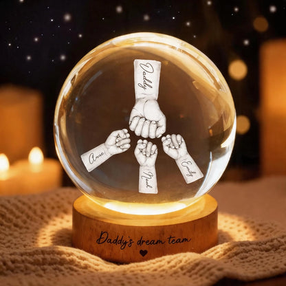 Personalized Globe Lamp Daddy's Dream Team Night Light, Sweet Handholding Design, Unique Gift for Dad