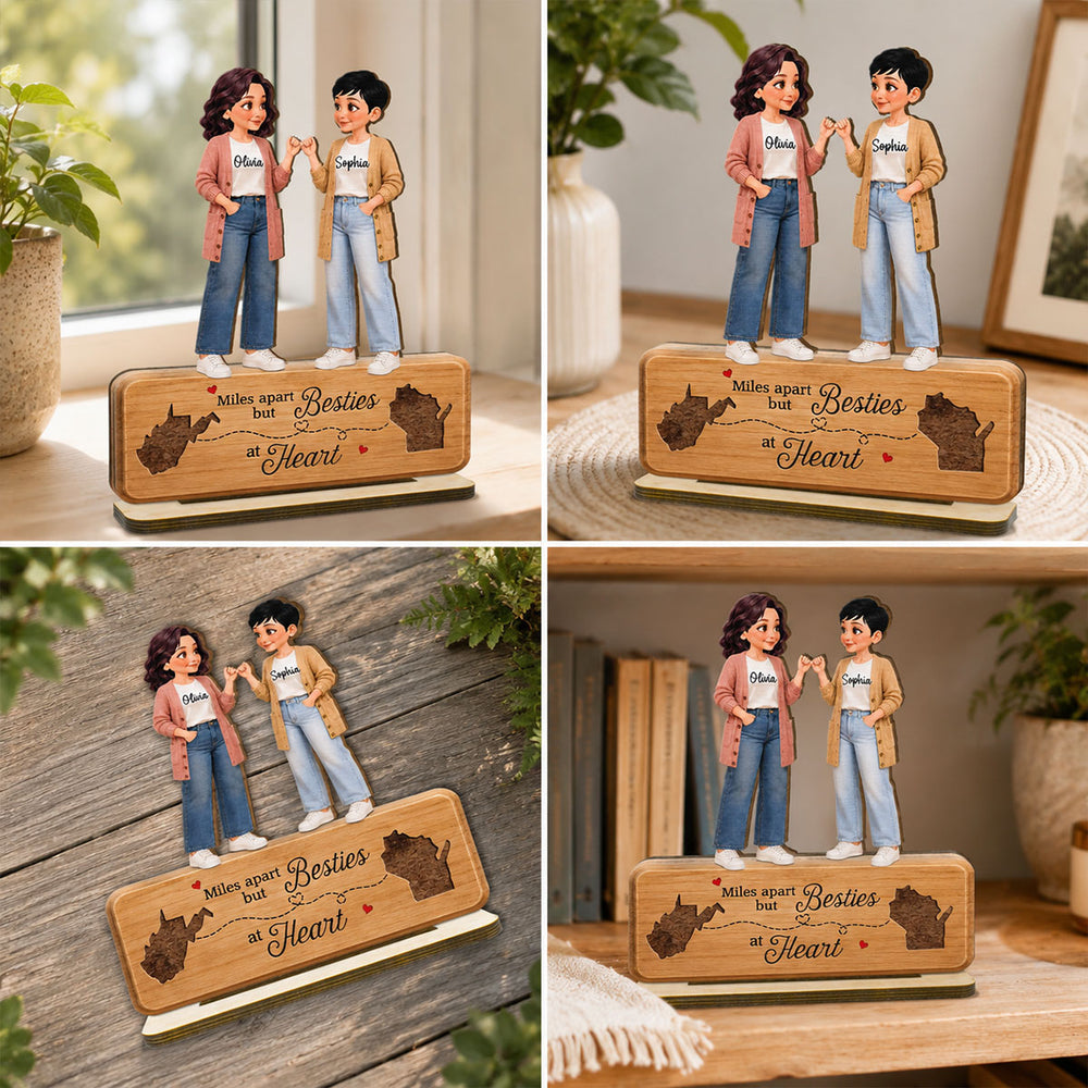 Personalized Wooden Plaque, Unique Best Friends Gift With Pinky Promise & Miles Apart Quote