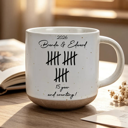 Personalized Pottery Mug, Minimalist Tally Design, Unique Creative Anniversary Gift for Couples