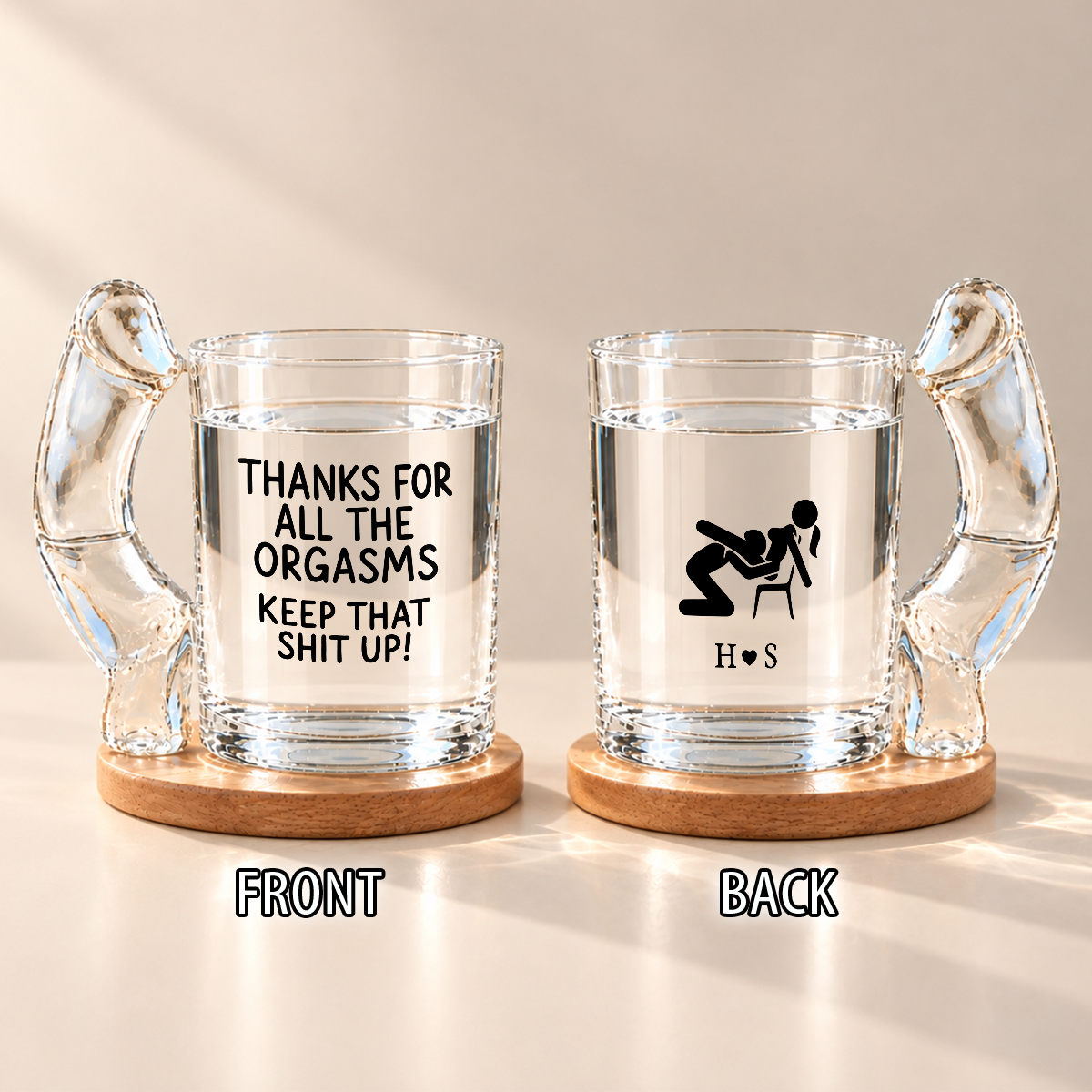 Personalized Glass Mug with Naughty Quote and Couple Illustration, Unique Creative Gift for Partner