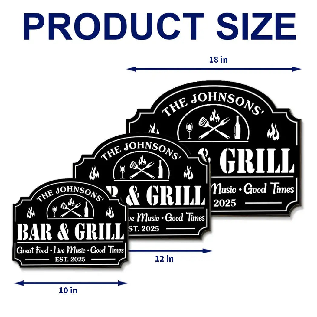 Personalized Wooden Sign with Flame & Grill Tools, Unique Gift for Backyard Bar Hosts