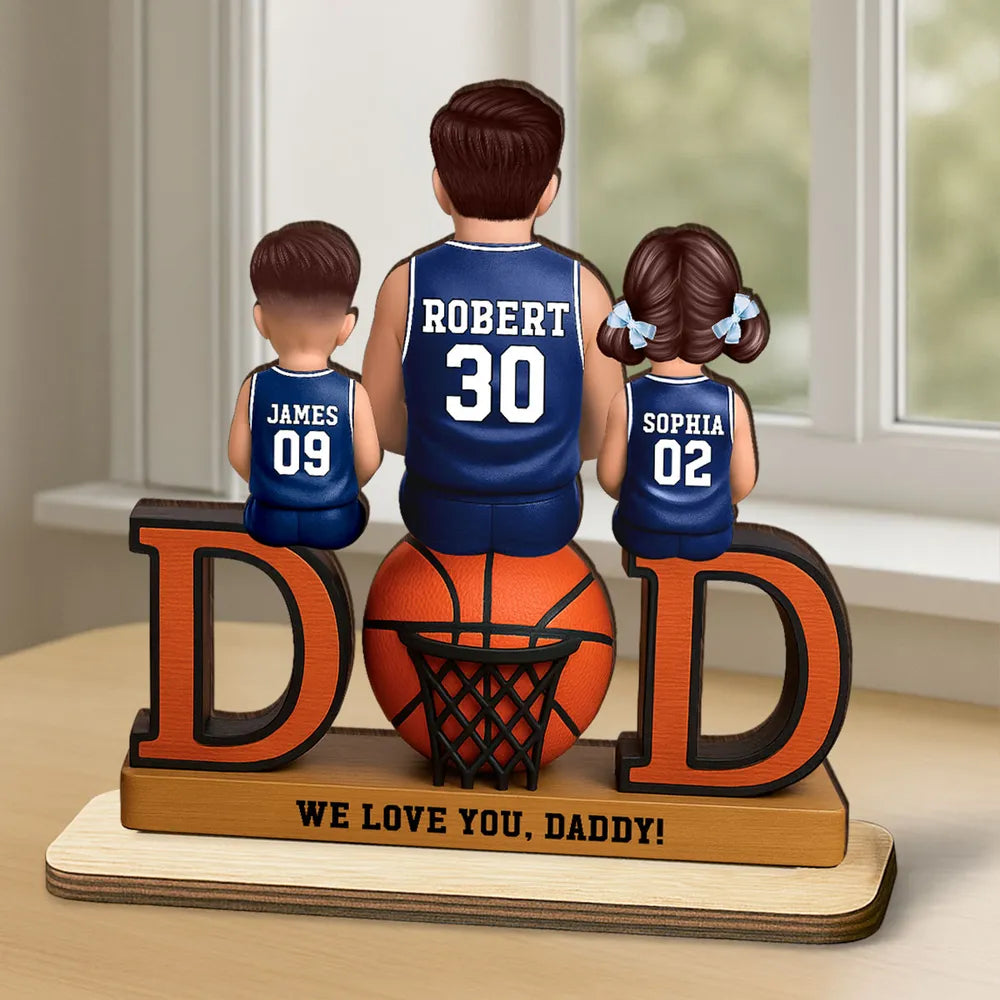 2-Layer Wooden Plaque Custom Basketball Dad and Kids Keepsake Warm Living Room Display Heartfelt Gift for Dad