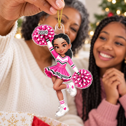 Personalized Acrylic Ornament, Colorful Cheerleader Raising Pom-Poms, Creative Gift for Daughter or Granddaughter
