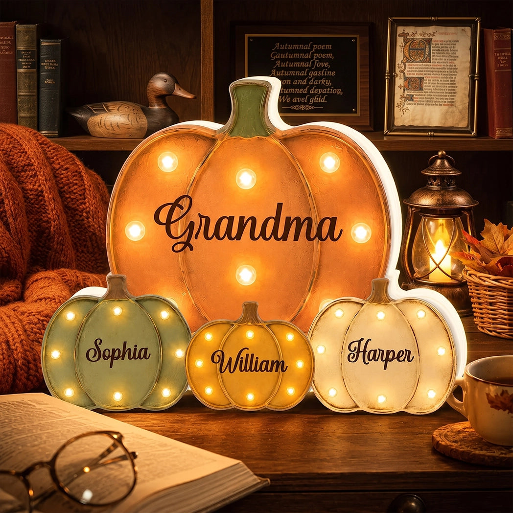 Personalized Grandma Acrylic Light Box with Little Pumpkins, Heartwarming Creative Gift for Family