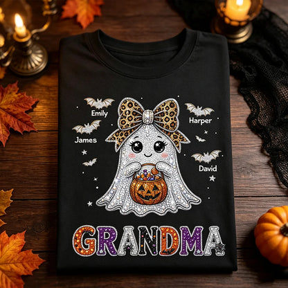 Personalized Grandma Classic Tee with Cute Ghost and Bats, Unique Halloween Gift