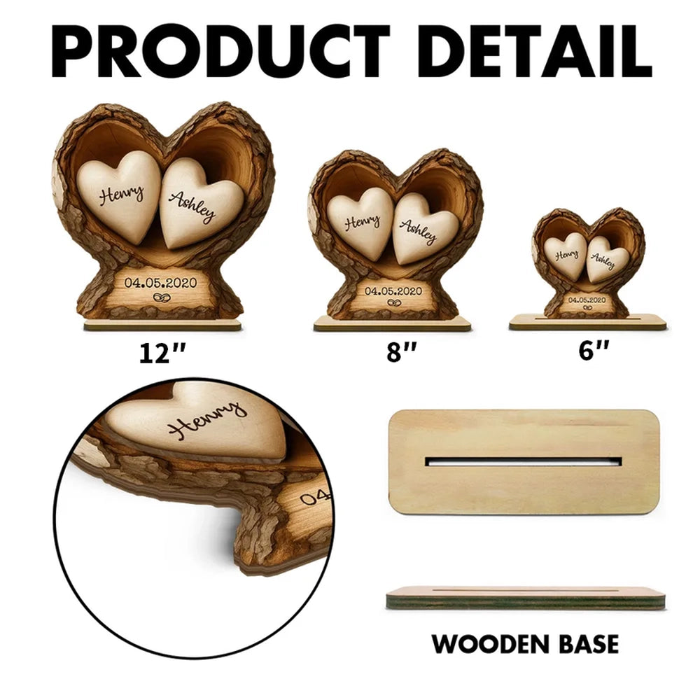 Personalized 2-Layer Wooden Plaque Tree Heart Keepsake for Couples, Rustic Romantic Display, Unique Gift for Wife or Husband