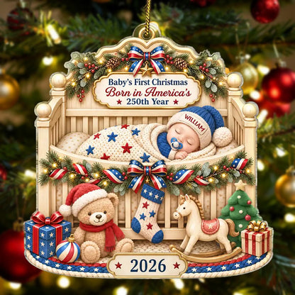 Personalized Baby's First Christmas Acrylic Ornament, Born in America's 250th Year, Custom Name Keepsake