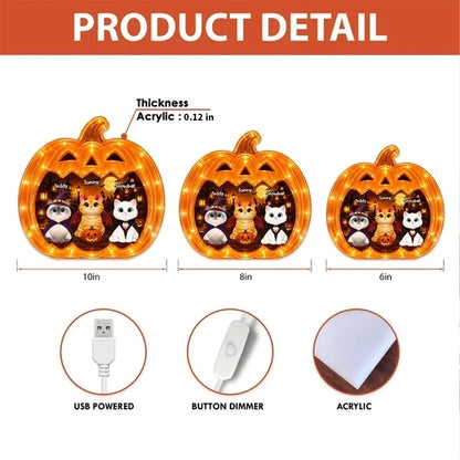 Personalized Acrylic Light Box, Spooky Pumpkin Cats with Warm Glow, Creative Gift for Cat Lovers