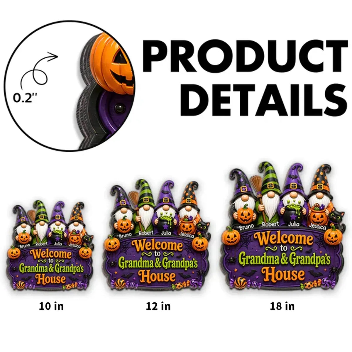Personalized Wooden Sign With Halloween Gnomes & Pumpkins, Custom Door Decor, Unique Gift for Grandparents
