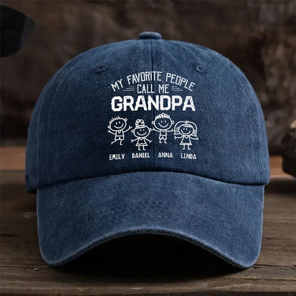 Personalized Washed Denim Baseball Cap for Grandpa, My Favorite People Call Me Grandpa, Unique Custom Gift for Family Pride
