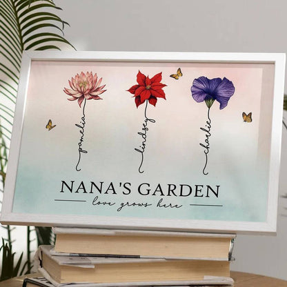 Grandma's Garden Love Grows Here Beautiful Birth Month Flower Gift For Grandma Mom Personalized Doormat or Poster or Canvas, Keychain, Plaque, Wallet Card
