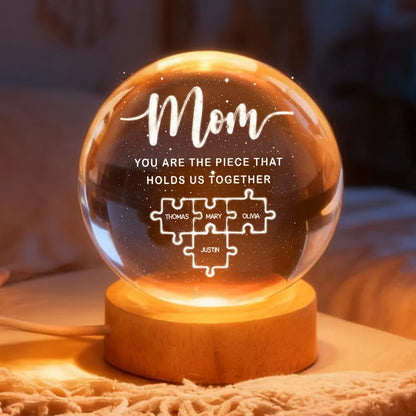 Globe Lamp Personalized for Mom, 'You Are The Piece That Holds Us Together' Puzzle Design, Heartwarming Gift
