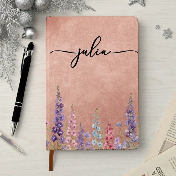 Personalized Birth Flower Journal Gift for Her, Custom Name Floral Lea ...