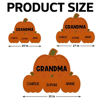 Personalized Pumpkin Shaped Doormat for Grandma, Unique Fall Entryway Gift with Little Pumpkins