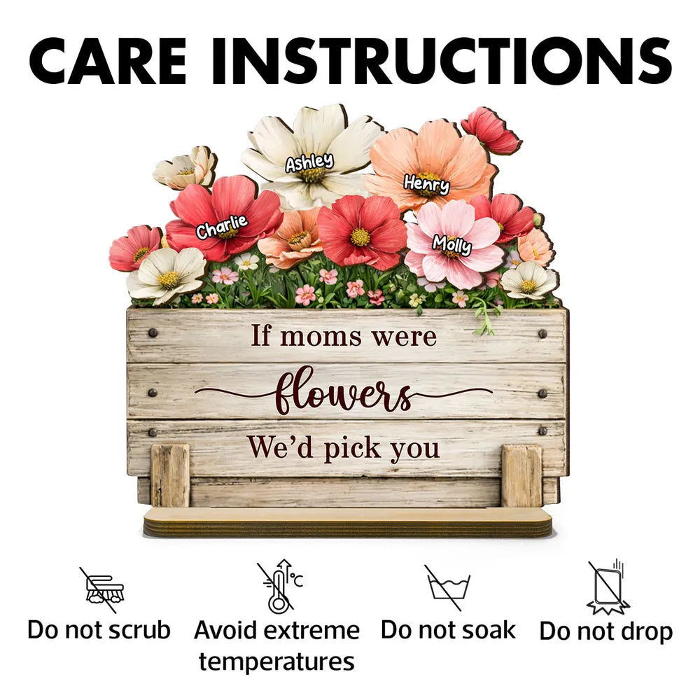 Personalized 2-Layer Wooden Plaque If Moms Were Flowers We'd Pick You - Sweet Floral Gift for Mom