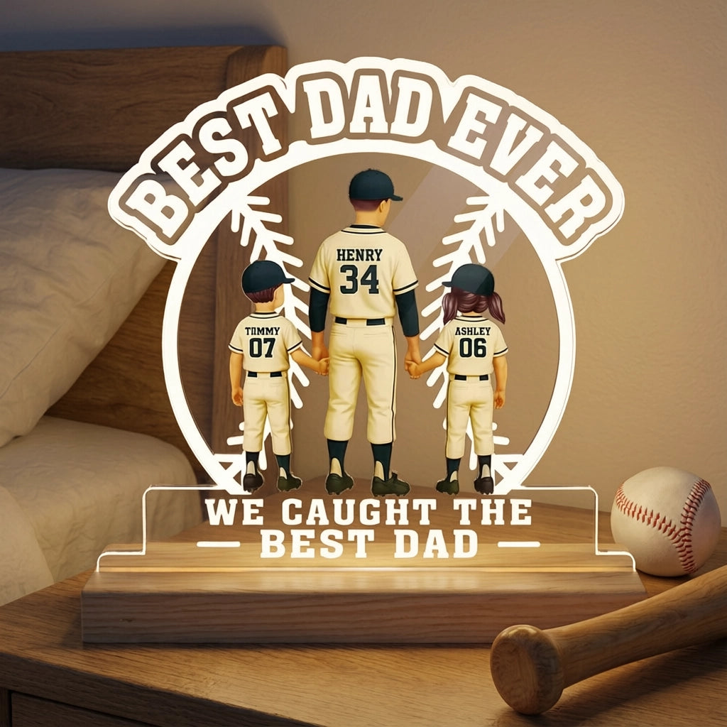 Custom Block LED Light Plaque, Holding Hands Baseball Dad Gift for a Heartfelt Family Keepsake