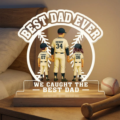 Custom Block LED Light Plaque, Holding Hands Baseball Dad Gift for a Heartfelt Family Keepsake
