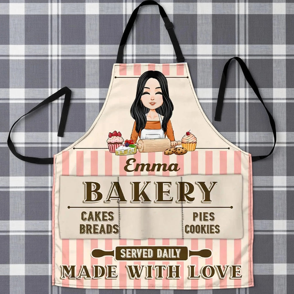 Personalized Pocket Apron, Bakery Girl Baking Design for Kitchen Cooking, Unique Gift for Mom or Baker