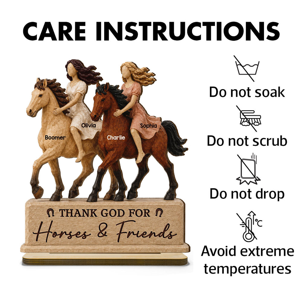 2-Layer Wooden Plaque, Thank God for Horses & Friends, Personalized Creative Gift for Best Friends