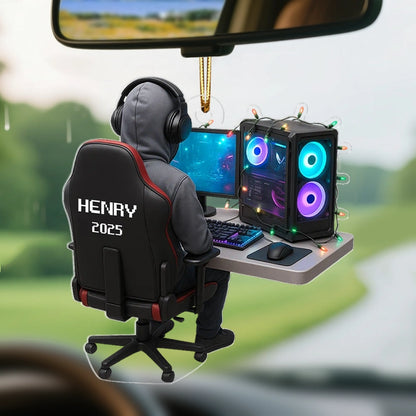 Personalized Gamer Acrylic Ornament, Hoodie & Headset Desk Setup with RGB PC Lights, Unique Gift for Gamers