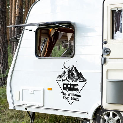 Personalized RV Sticker Decal, Mountain Adventure Keepsake, Creative Gift for Camping Lovers
