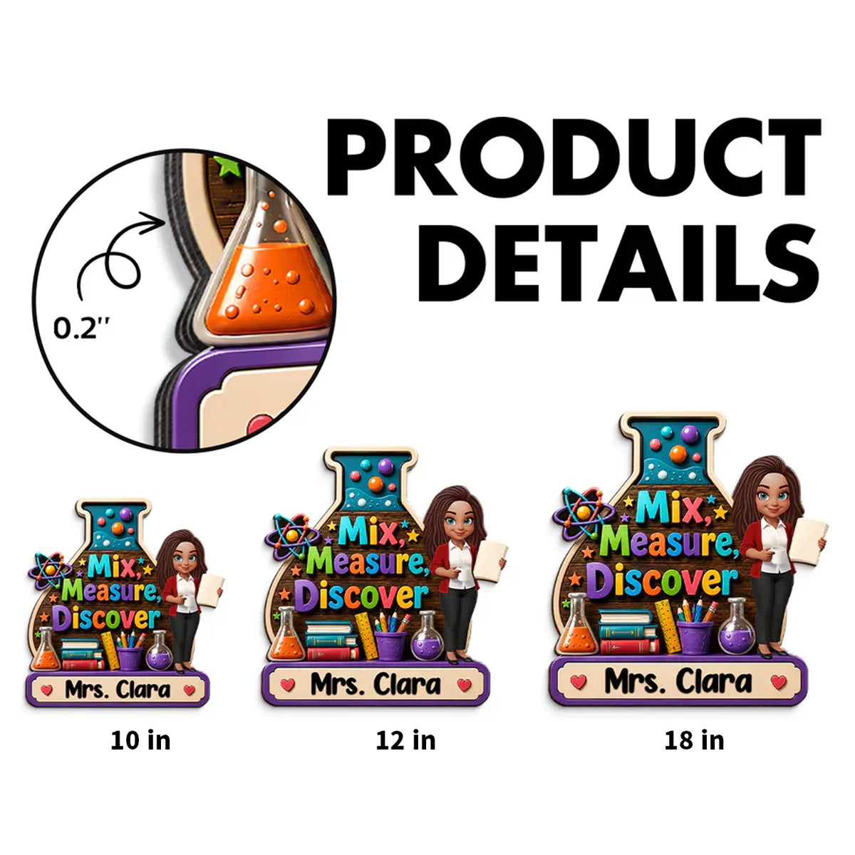Personalized Wooden Sign With Standing Teacher Illustration, Colorful Classroom Theme, Unique Creative Gift for Teacher
