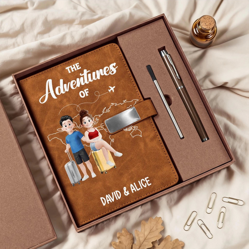 Personalized Metal Buckle Notebook Set, Travel Lovers With Suitcases, Unique Creative Gift