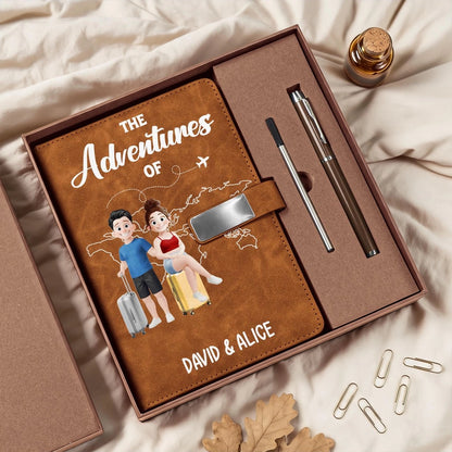 Personalized Metal Buckle Notebook Set, Travel Lovers With Suitcases, Unique Creative Gift