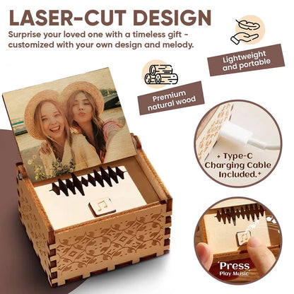 Personalized Wooden Music Box With Your Photo And Song - Romantic City Kiss Keepsake, Unique Gift For Couples