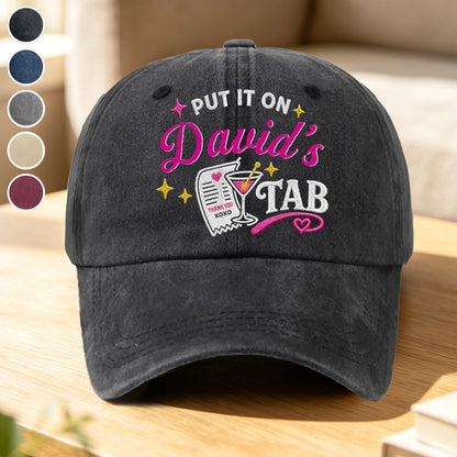 Personalized Washed Denim Baseball Cap, Cocktail Tab Graphic, Unique Gift for Partner