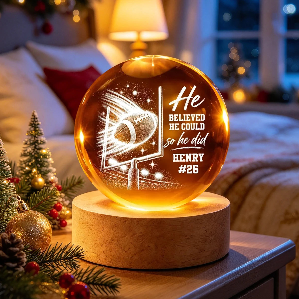 Personalized American Football Globe Lamp, Football Through Goalposts, Unique Gift for Players