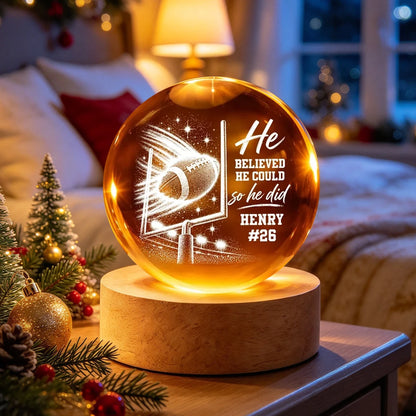 Personalized American Football Globe Lamp, Football Through Goalposts, Unique Gift for Players
