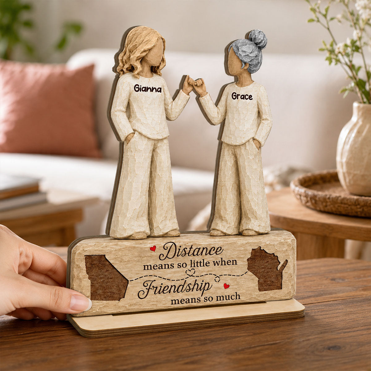 Personalized Wooden Plaque, Miles Apart Besties at Heart, Unique Gift for Long-Distance Friends