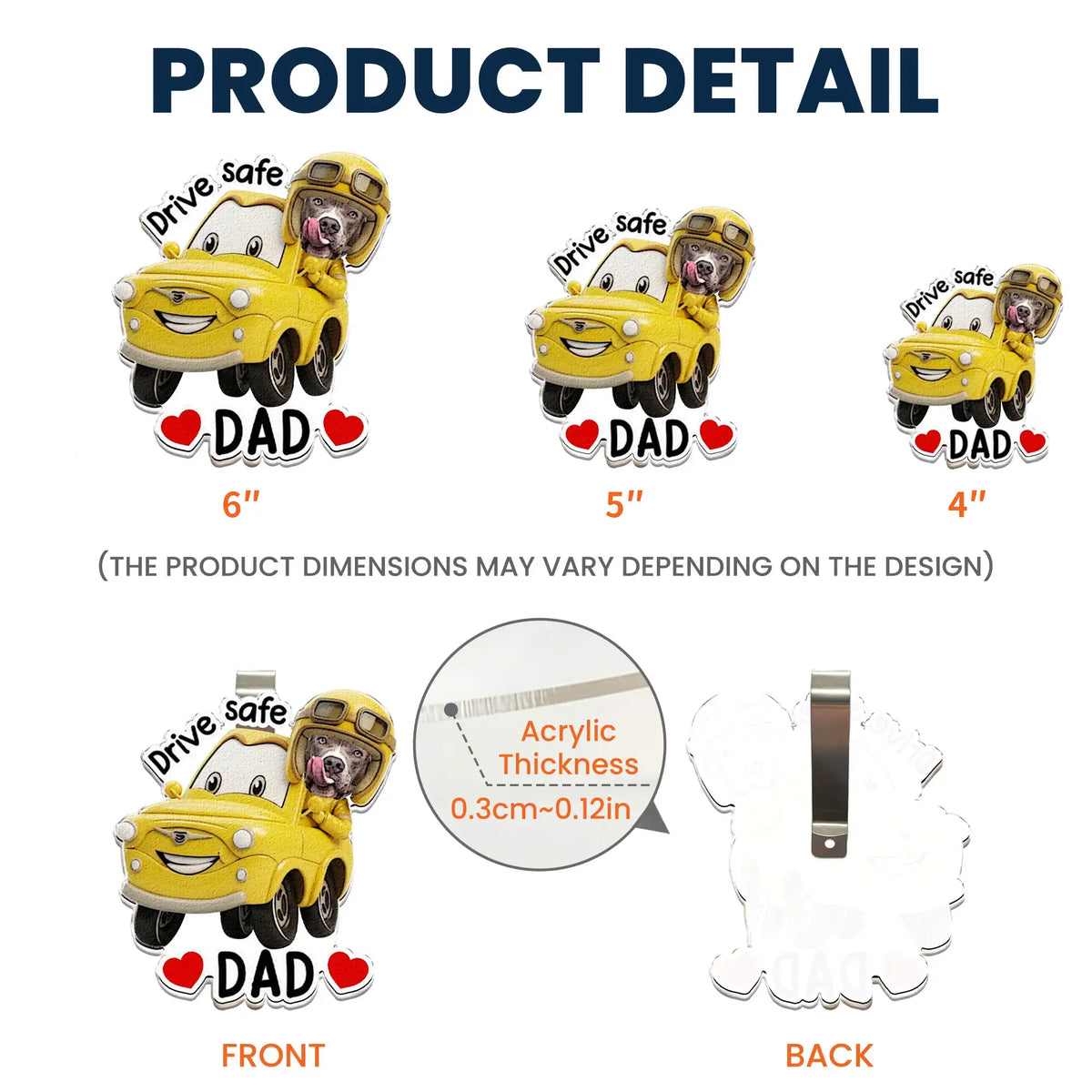 Personalized Acrylic Car Visor Clip with Kid or Pet Face Racing Car, Drive Safe Unique Gift for Dad