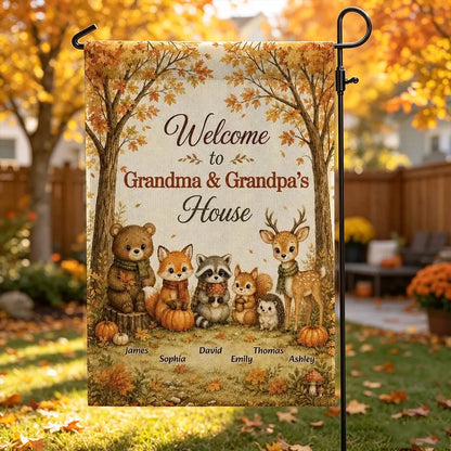 Welcome to Grandma & Grandpa's House Personalized Garden Flag, Autumn Forest Creative Gift for Grandparents