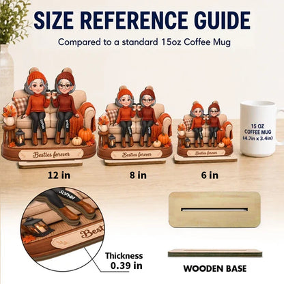Personalized 2-Layer Wooden Plaque, Coffee Friends on Sofa, Unique Creative Gift for Close Friend