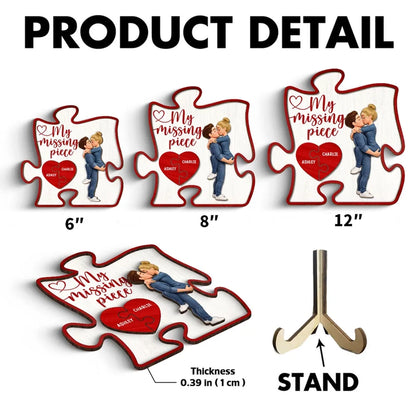 2-Layer Wooden Plaque My Missing Piece with Kissing Couple and Heart Puzzle - Personalized Sweet Gift for Couples