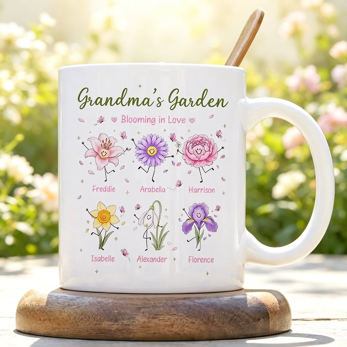 Personalized Ceramic Mug With Grandma's Garden Birth Flowers, Creative Gift for Grandma's Morning Coffee